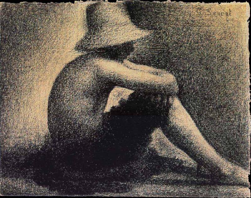 Georges Seurat The Youngster Wearing hat sat on the Lawn china oil painting image
